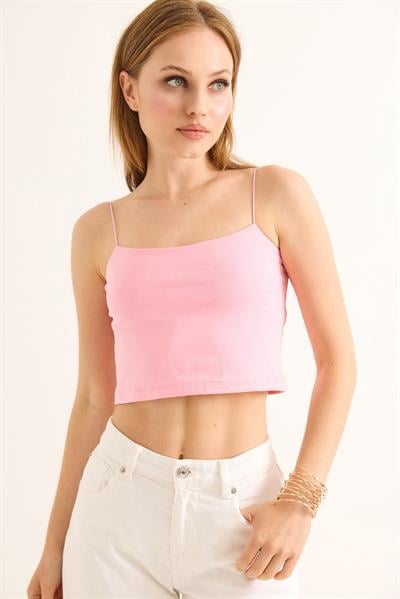İp Askılı Crop Bluz Pembe