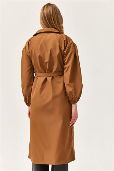 Bel Kuşaklı Oversize Trençkot Kahverengi