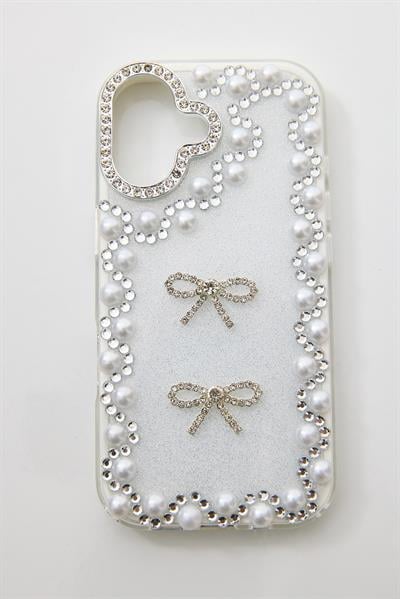 İphone 17 Uyumlu Taş Detaylı Telefon Kılıfı Beyaz