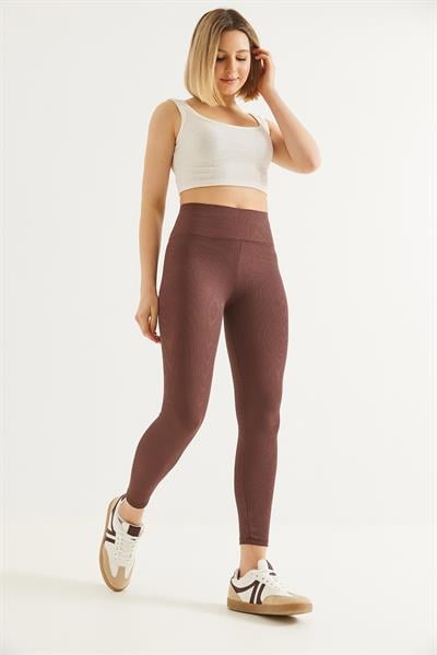 Yüksek Bel Fitilli Toparlayıcı Tayt Kahverengi