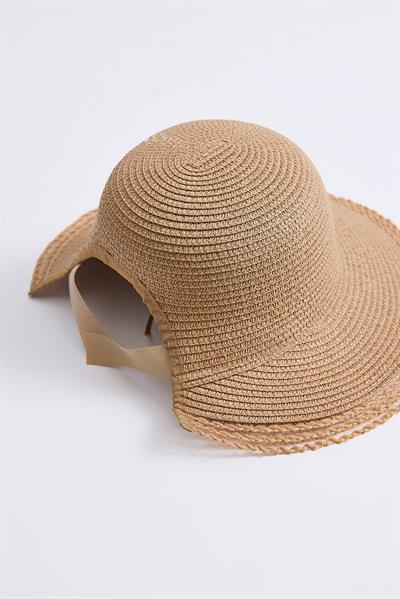 Arkası Açık Önden Siperli Hasır Şapka Vizon