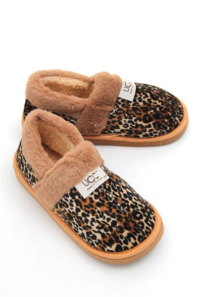 Polar İçi Kürklü Kadın Ev Botu Leopar