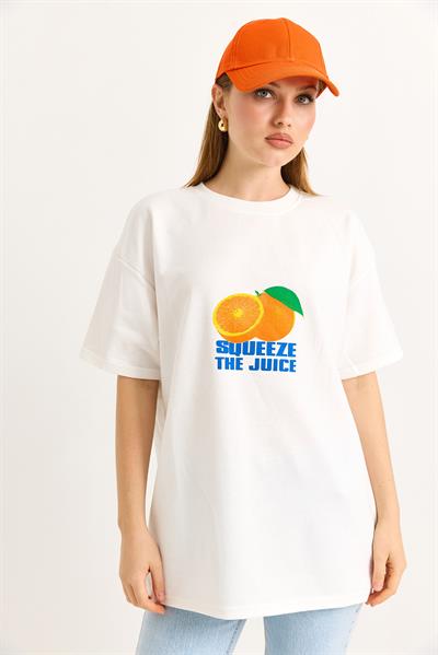 Oversize Ön ve Arka Baskılı Tshirt Beyaz