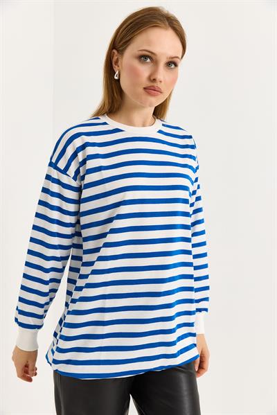 Çizgili Oversize Tunik Mavi