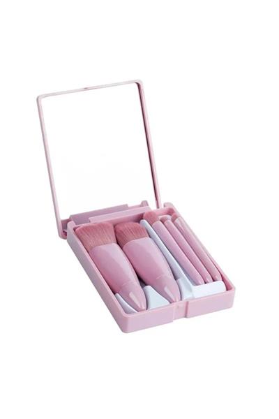 Pro 5li Aynalı Makyaj Fırçası Pembe