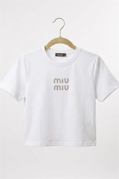 Kadın Bisiklet Yaka Kaşkorse Crop Bluz Beyaz