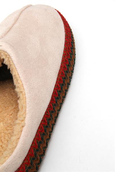 Nakışlı İçi Tüylü Kadın Ev Terliği Bej