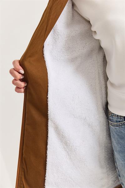 Kadın Taba Yarım Boy Gabardin Kumaş İçi Yün Mont