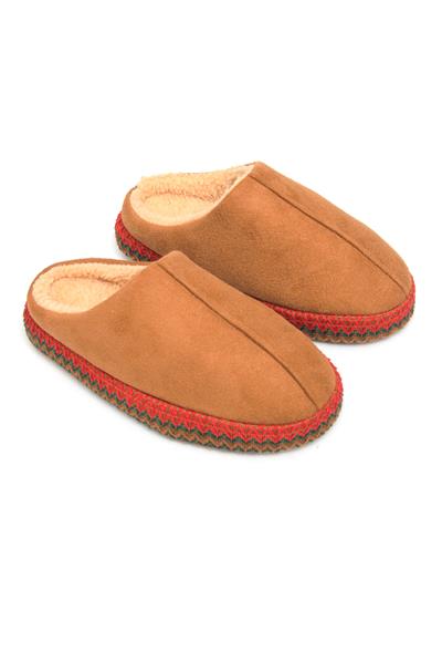 Nakışlı İçi Tüylü Kadın Ev Terliği Taba