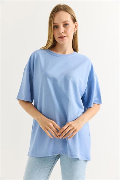 Oversize İki İplik Tshirt Mavi