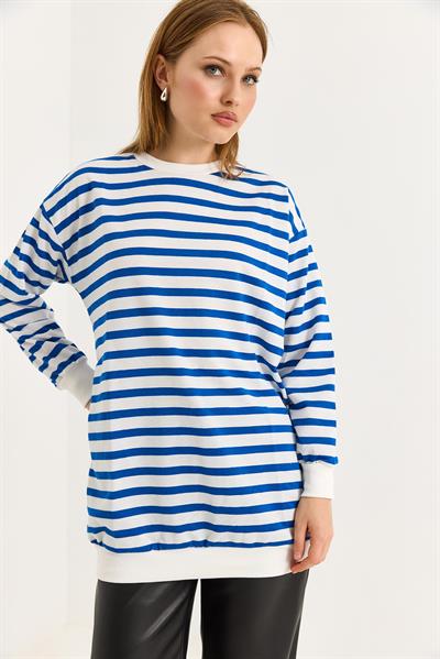 Çizgili Oversize Tunik Mavi