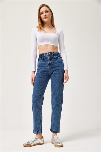 Yüksek Bel Mavi Esnek Kot Pantolon Lacivert