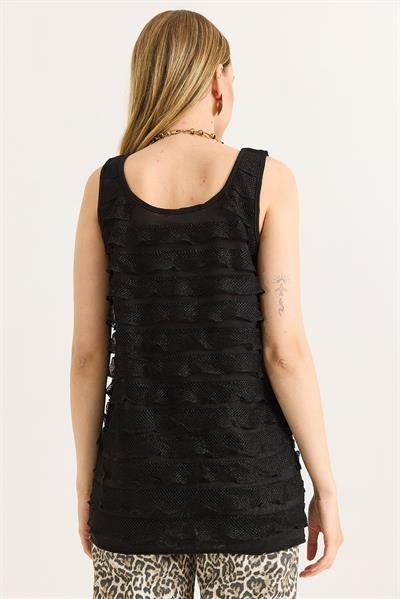 Sıfır Kollu Kat Görünümlü Bluz Siyah