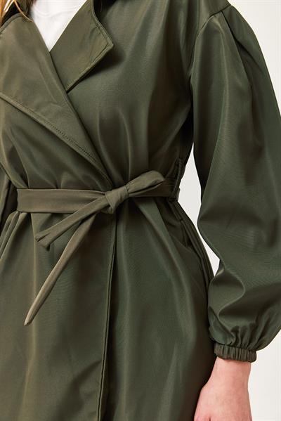 Bel Kuşaklı Oversize Trençkot Haki