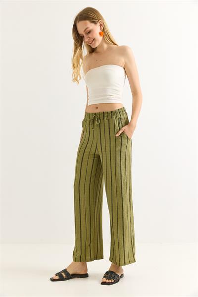 Bürümcük Çizgili Rahat Kesim Pantalon Yeşil