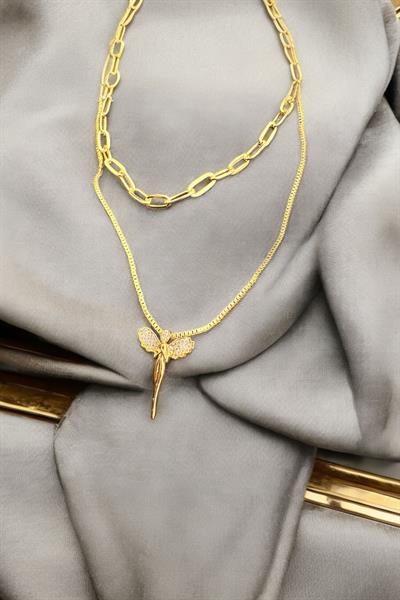 Altın Kaplama Zincir Yusufçuk Kolye  Gold