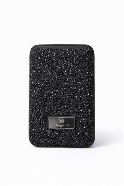 İphone 11 Uyumlu Parlak ve Taşlı Kart Bölümlü Kılıf Siyah