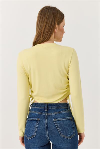Yanları Büzgülü Uzun Kollu Sarı Bluz 