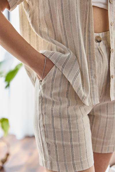 Keten Şort Gömlek İkili Takım Bej