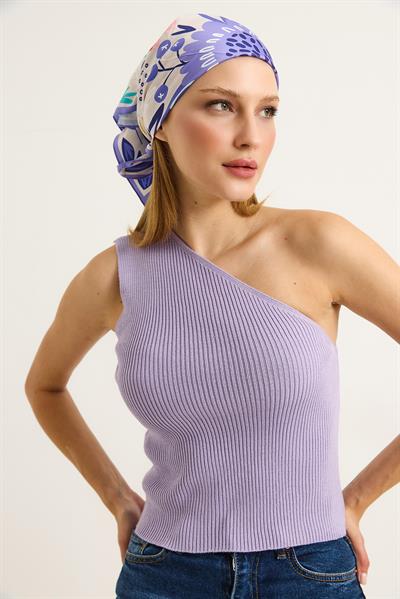 Tek Omuz Fitilli Kaşkorse Kadın Bluz Lila