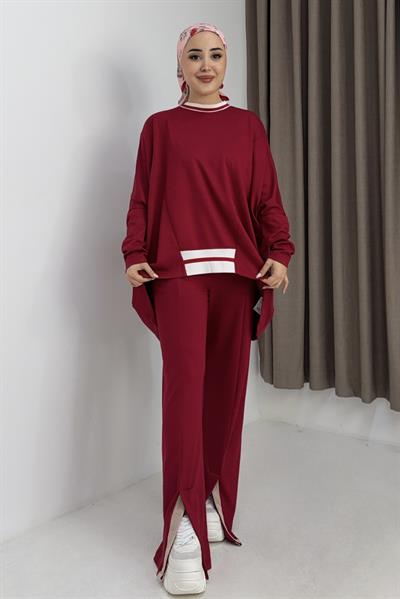 Kadın Beli Lastikli Dökümlü Model Oversize Eşofman Takım Kırmızı