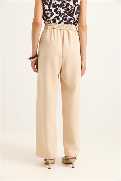 Yüksek Bel Bol Paça Pantalon Krem