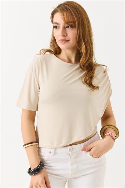 Kadın Sandy Pelerinli Yarım Kollu  Bluz Krem 