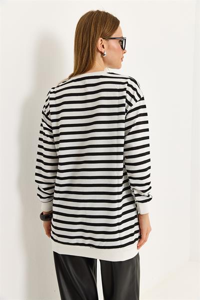 Çizgili Oversize Tunik Siyah Beyaz