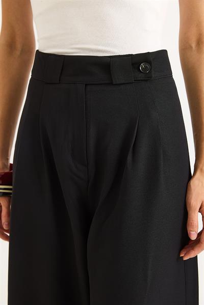 İki Düğmeli Şık Kumaş Geniş Paça  Pantalon  Siyah