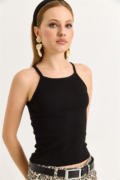 Askılı Kaşkorse Bluz Siyah