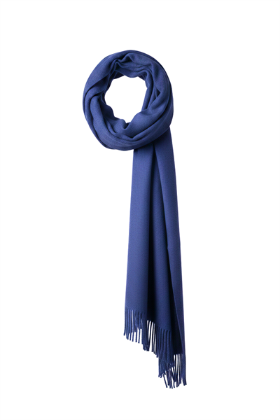 Kadın Yün Karışımlı Püsküllü Şal Saks 180*40 CM