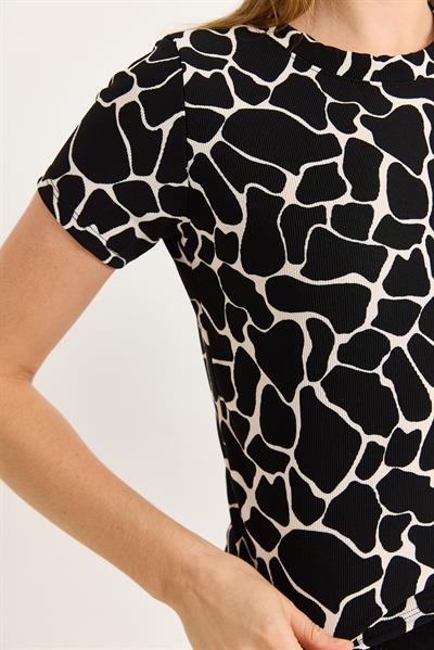 Geometrik Desen Kısa Kollu Bluz