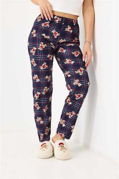 Ekose Desen Beli Lastikli Pijama Altı Lacivert