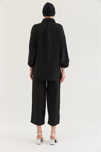 Gömlek Pantolon Bürümcük Kumaş Takım Siyah
