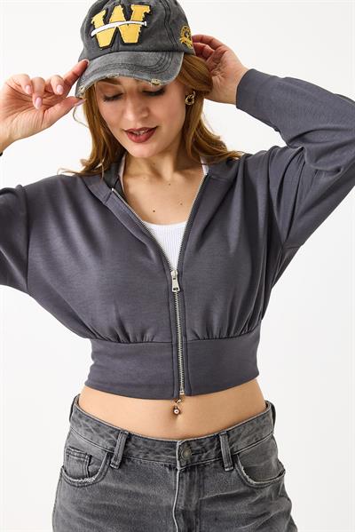 Kapişonlu Fermuarlı Modal Sweat Hırka Antrasit