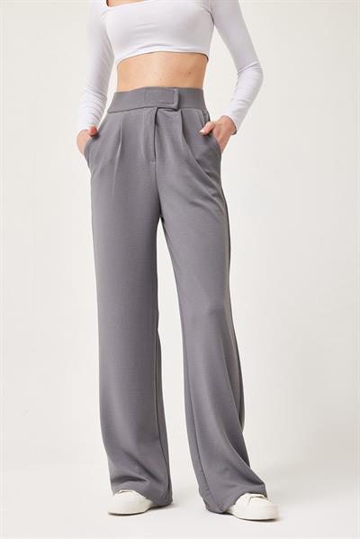 Beli Cırtlı Rahat Palazzo Pantolon Gri