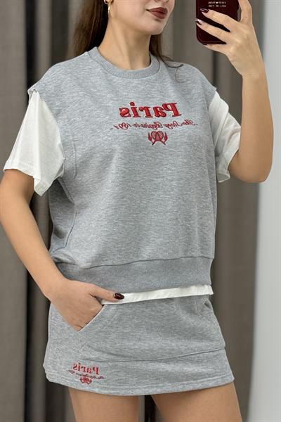 Şort Etek  İkili Spor Takım Gri