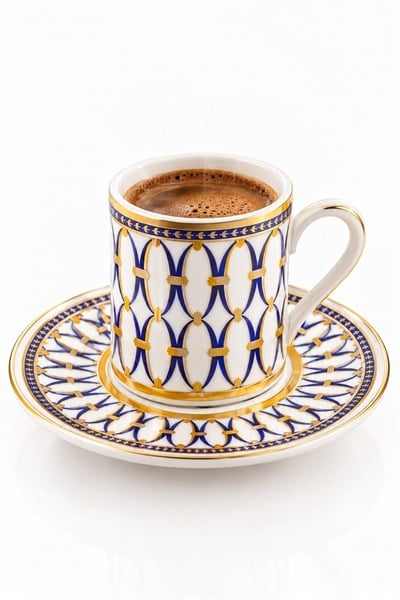 12 Parça 6lı Desenli Yıldız Motifli Fincan Takımı Gold