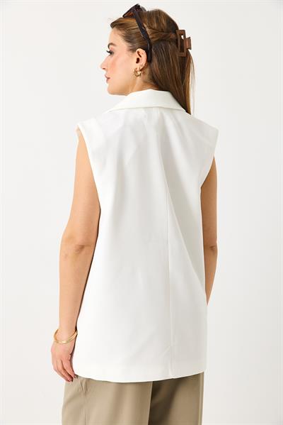 Kadın  Oversize Kruvaze Sıfır Kol Yelek Beyaz