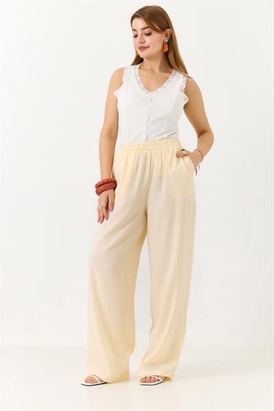 Kadın Rahat Kesim Yüksek Bel Pantolon Sarı