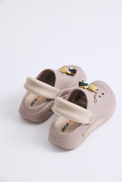 Yüksek Taban Aksesuarlı Crocs Terlik Vizon