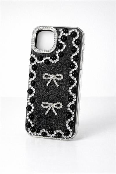 İphone 15 Pro Uyumlu Taş Detaylı Telefon Kılıfı Siyah