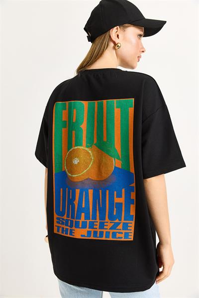 Oversize Ön ve Arka Baskılı Tshirt Siyah