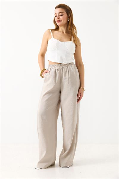 Kadın Bol Kesim Tensel Kumaş Beli Lastikli Taş