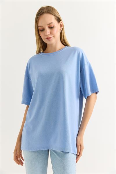 Oversize İki İplik Tshirt Mavi