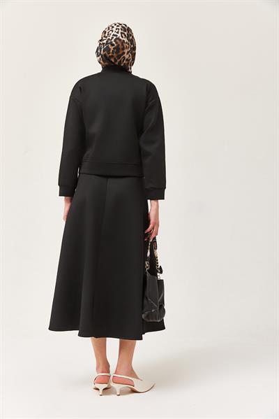 Metal Düğmeli Etekli Scuba İkili Takım Siyah 