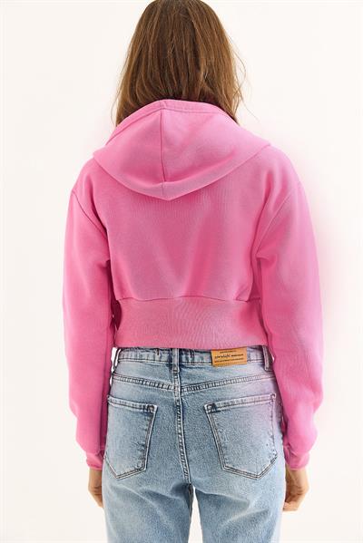Kadın Fermuarlı Üç İplik Hırka  Pembe