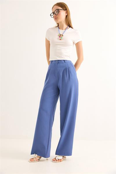 Yüksel Bel Geniş Paça Palazzo Pantolon Mavi