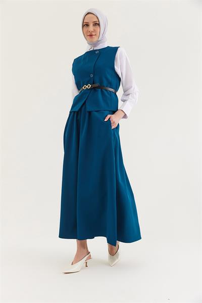 Kemer Detaylı Etekli İkili Takım Petrol