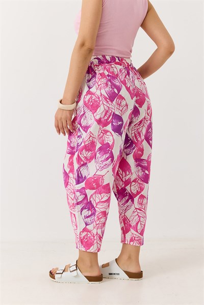 Kadın Beli Lastikli Havuç Kesim Pantolon Pembe